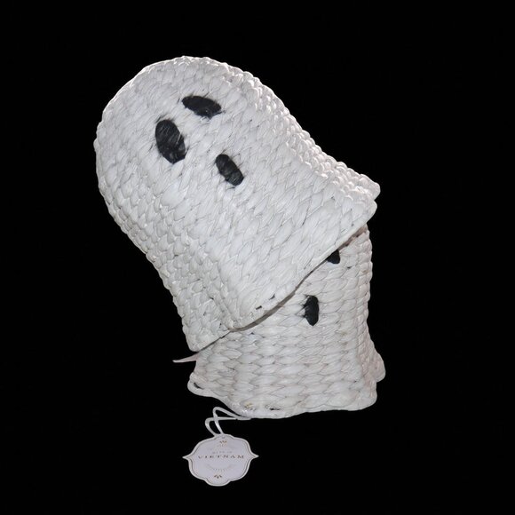 2 White Wicker Nesting Ghosts 11” & 9” Halloween BOO Ghost Set Duo NEW - Picture 3 of 10